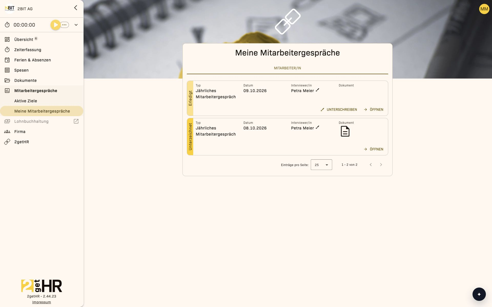 Erledigtes Gespräch mit ausstehender Unterschrift von Marvin