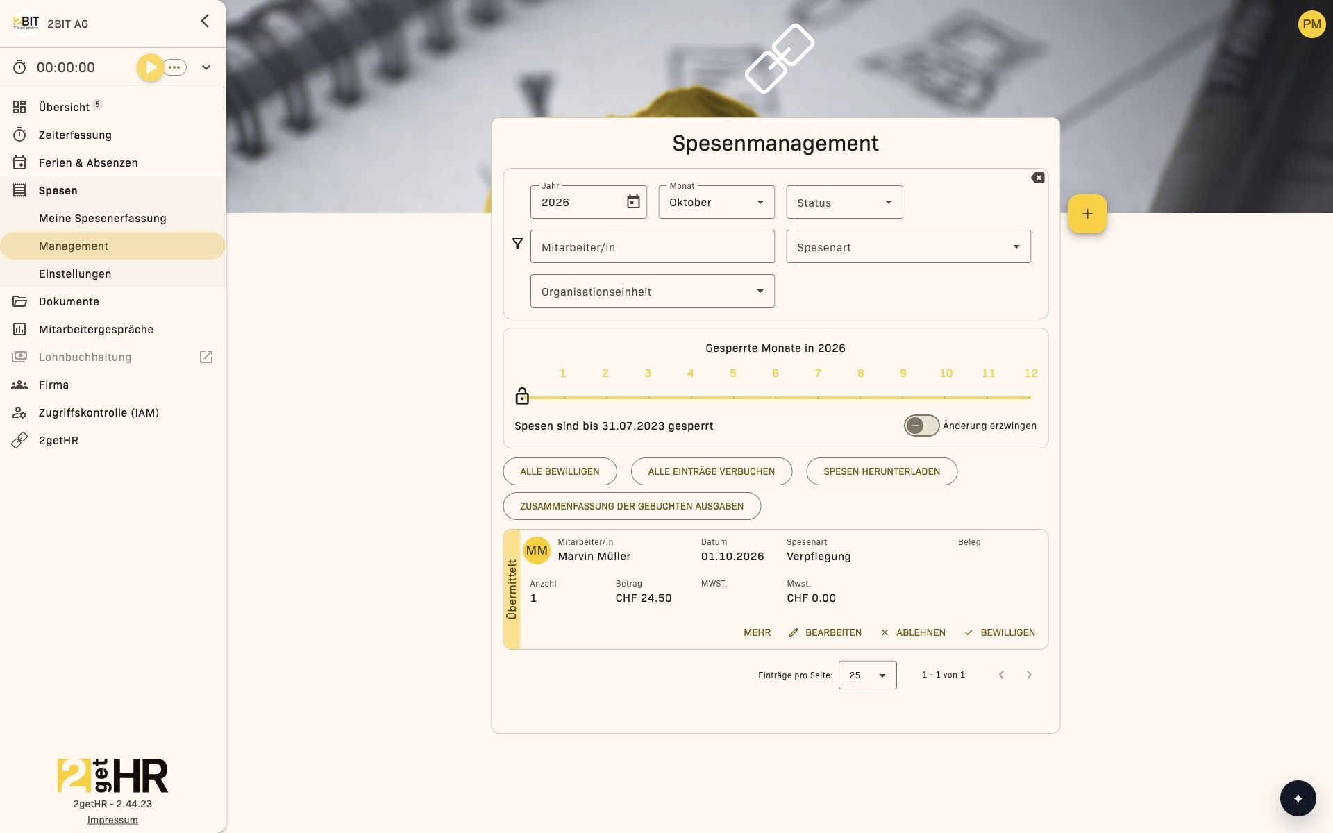 Spesenmanagement Übersicht
