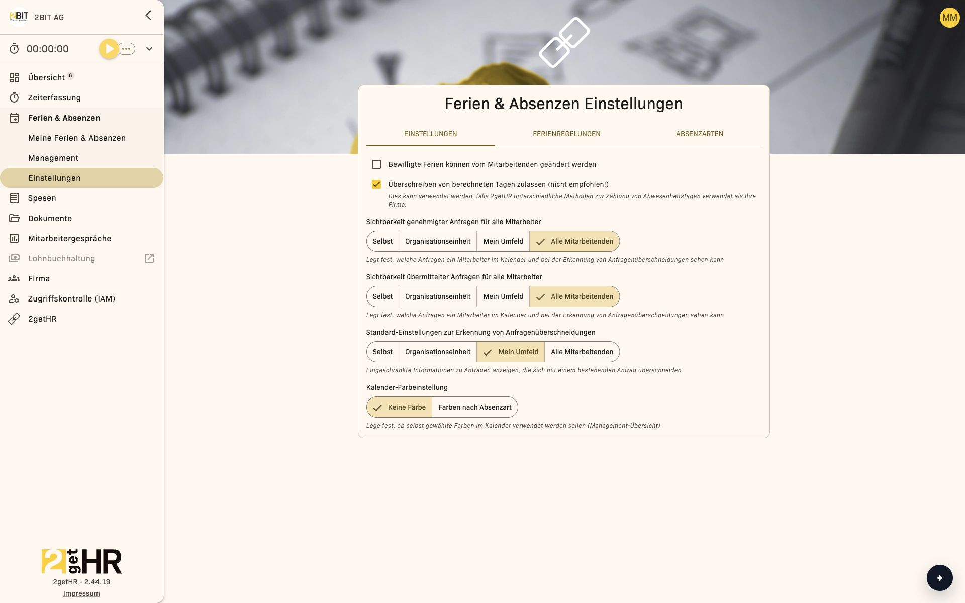 Einstellungen für Sichtbarkeit und Bearbeitung von Ferienanträgen