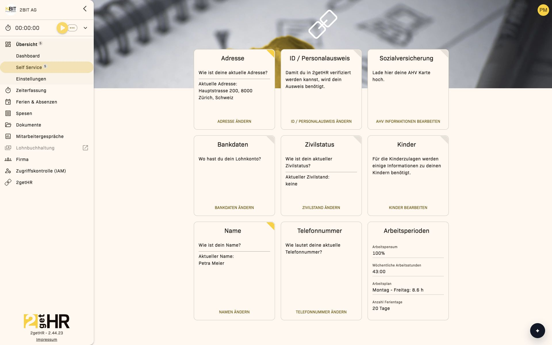 Self-Service Hauptansicht