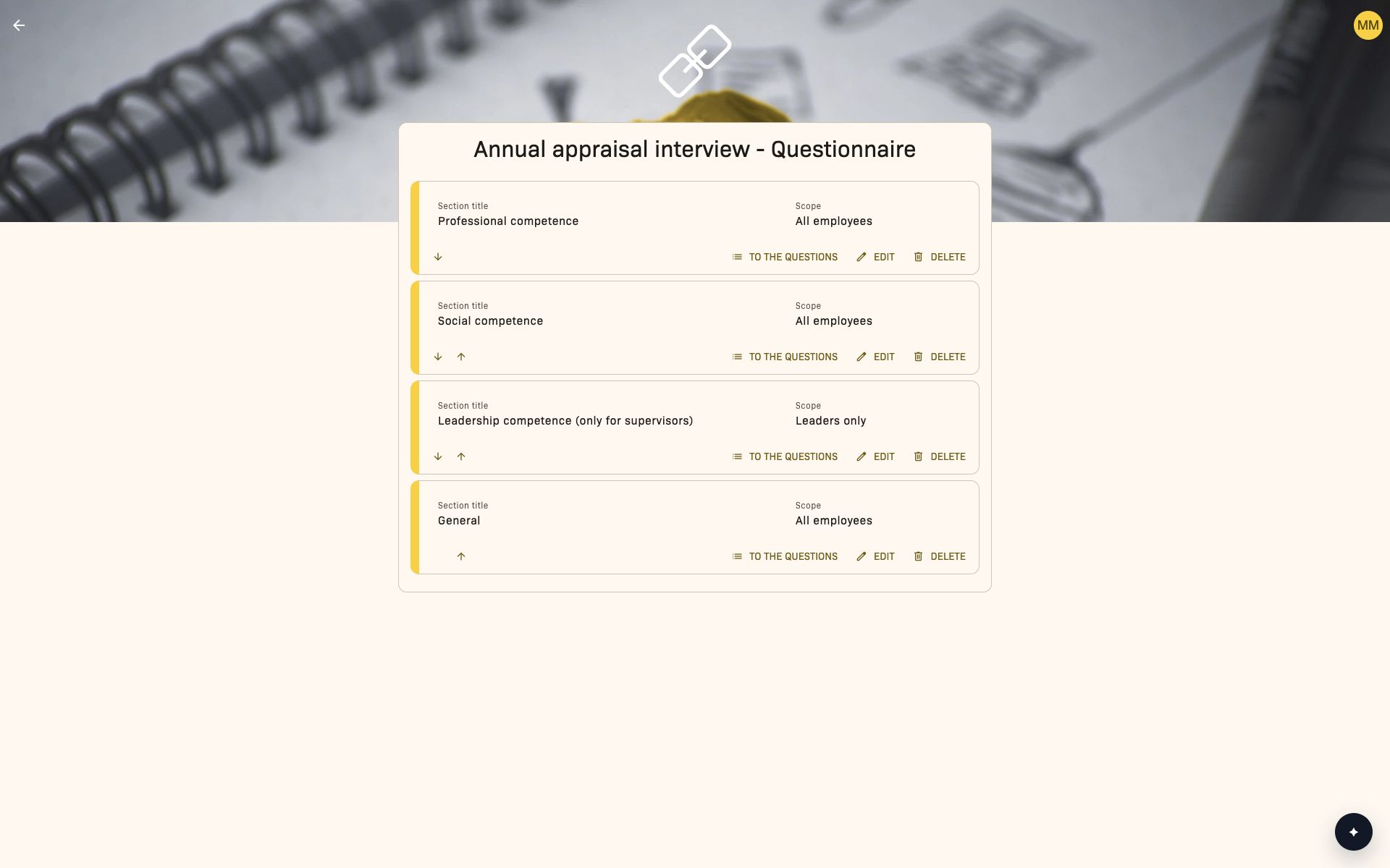 Employee assessment main page