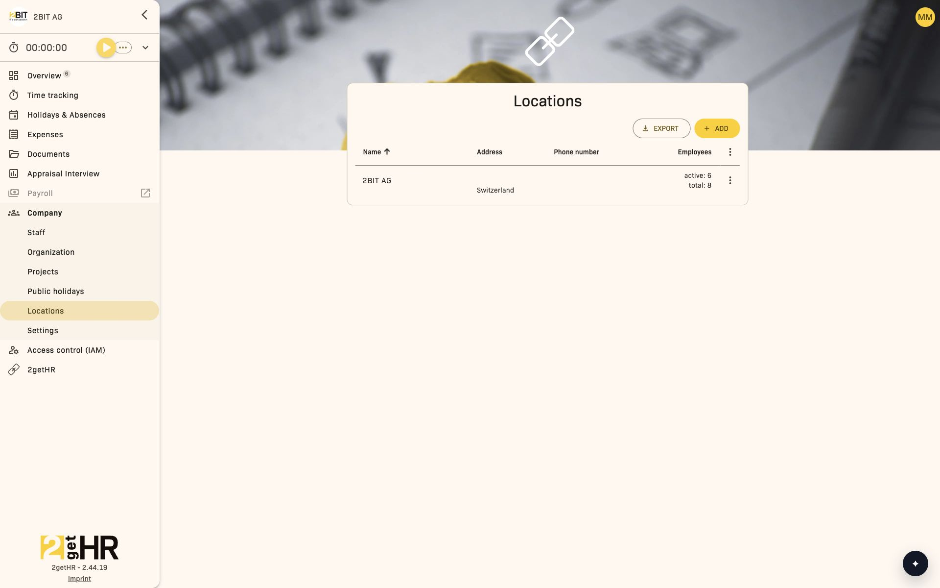 Company locations with address and employee counts