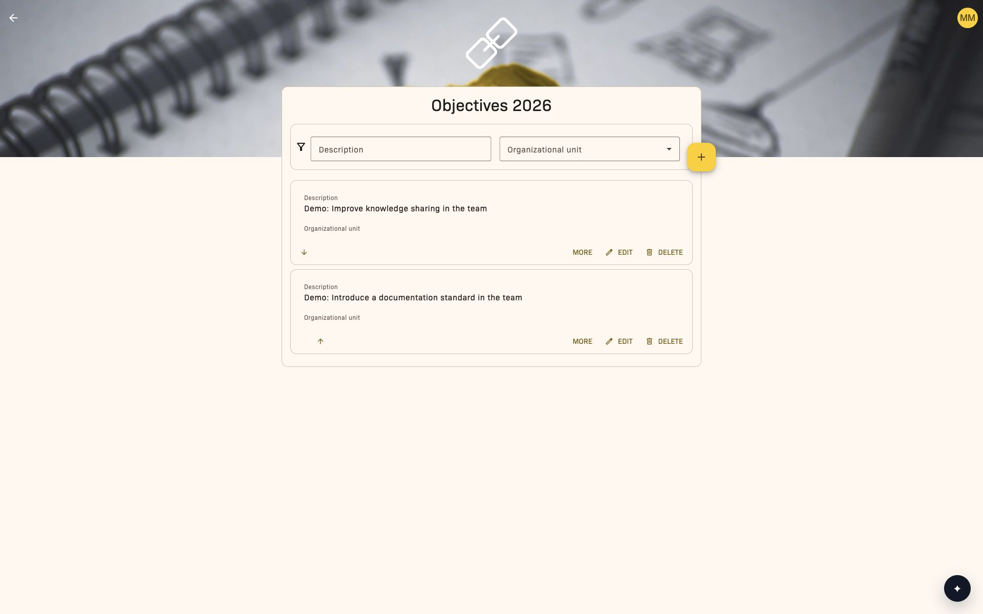 Objective catalog with individually and jointly assessed objectives