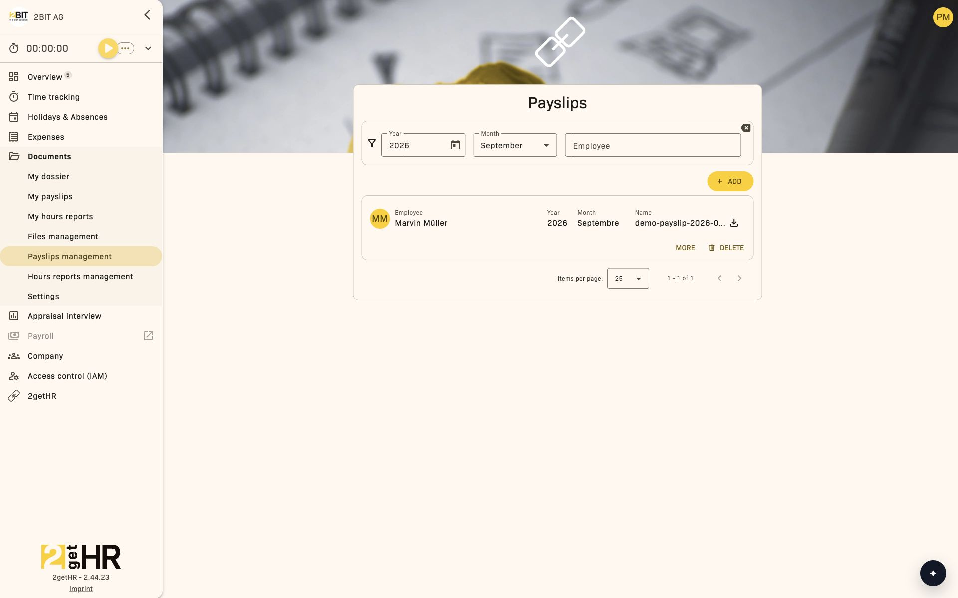 Filter company payslips by year, month and employee