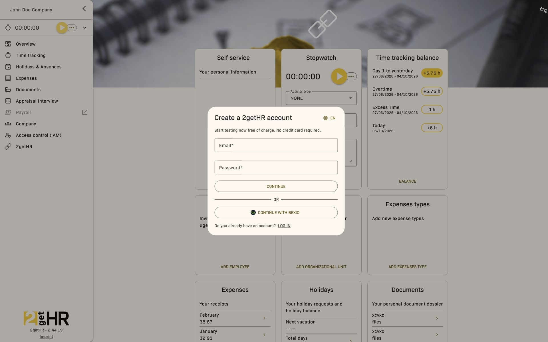 First registration step with email and password