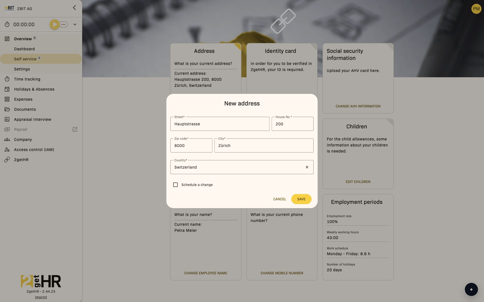 Edit an address in the self-service dialog