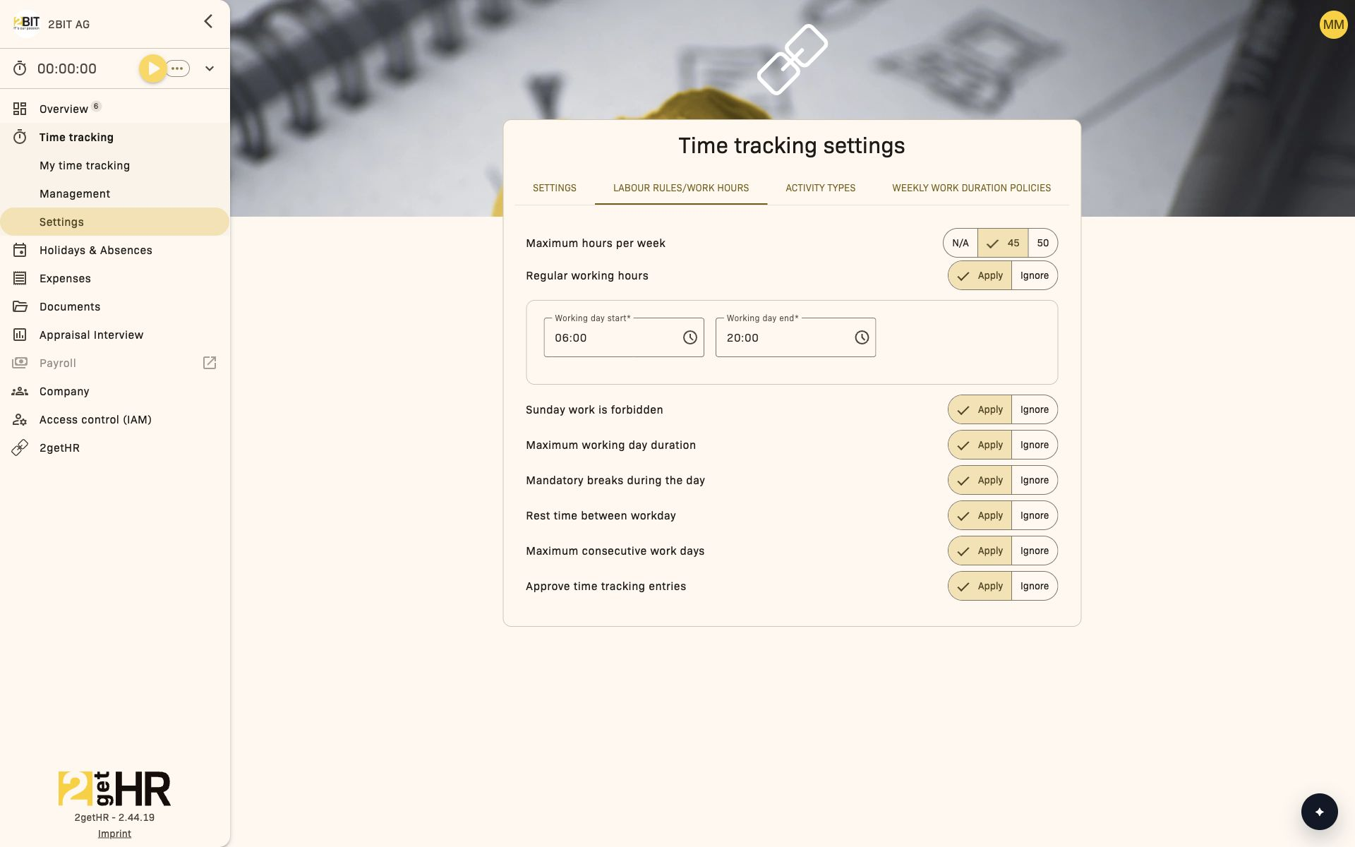 Labour rules and validation options