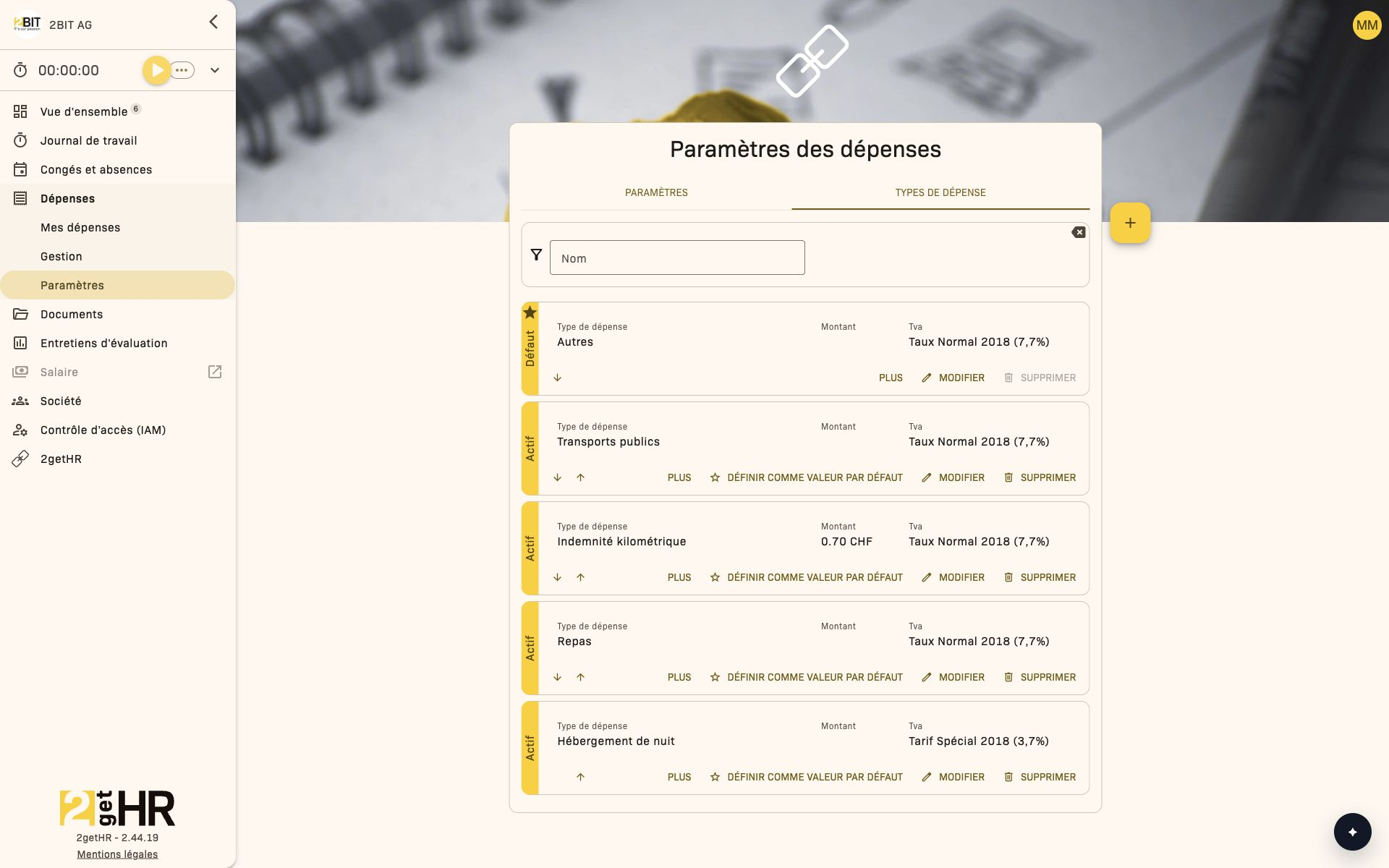Types de dépense et limites de remboursement