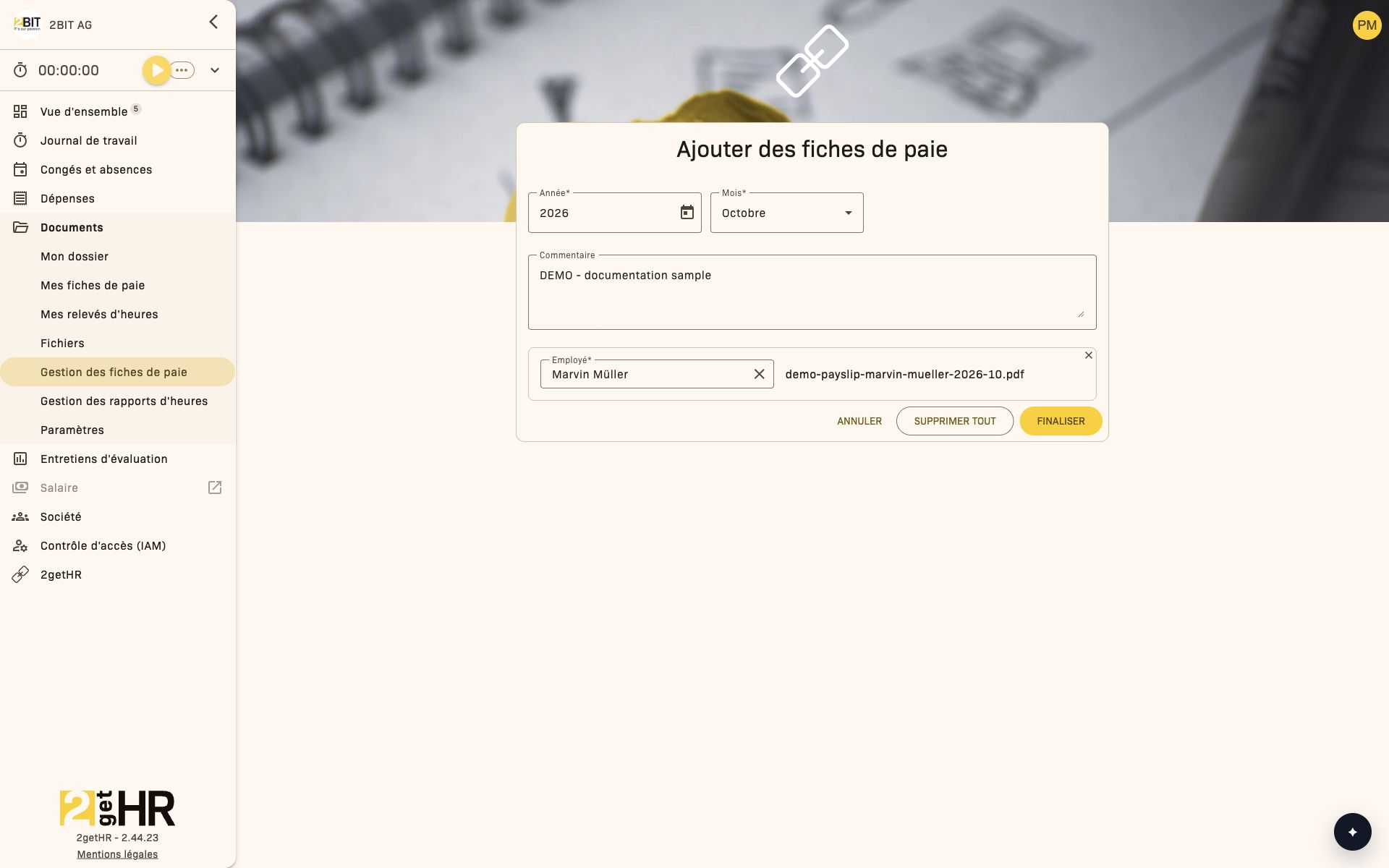 Attribuer une fiche de paie PDF à Marvin Müller