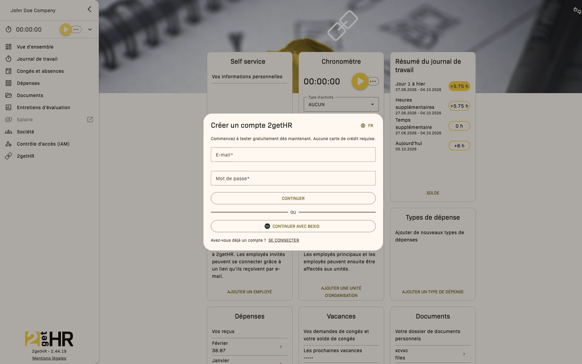 Première étape d'inscription avec e-mail et mot de passe