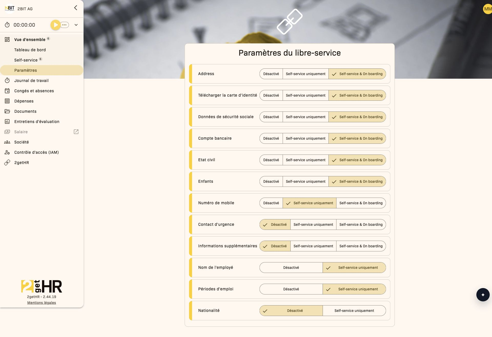 Afficher les rubriques self-service dans le portail et pendant l'intégration